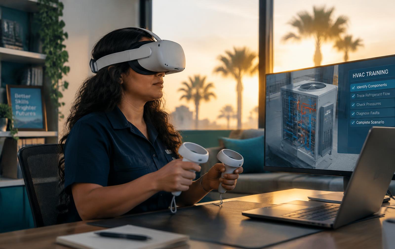 Student practicing an HVAC simulation in VR